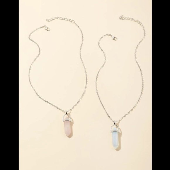 2PC CRYSTAL STONE PENDANT NECKLACE SET - Picture 2 of 2